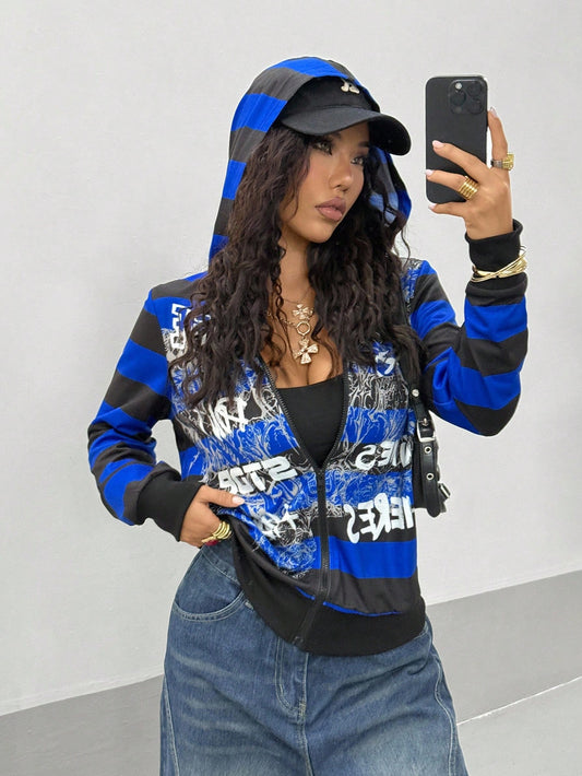 Retro American Striped Oversized Hoodie
