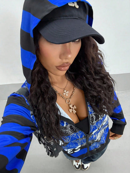 Retro American Striped Oversized Hoodie