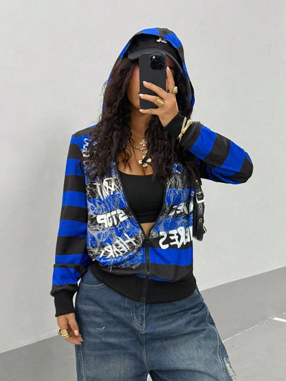 Retro American Striped Oversized Hoodie