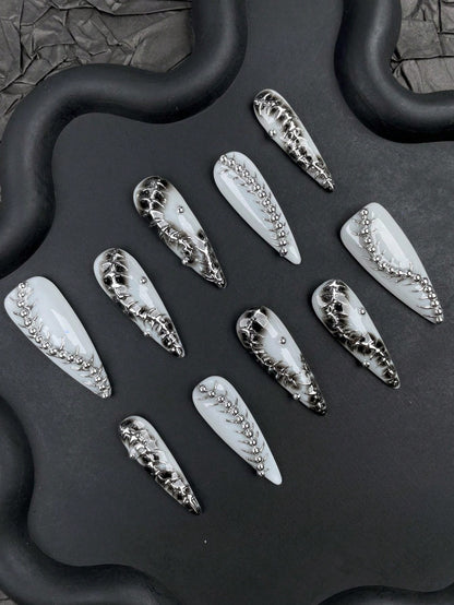 Y2K Leopard Punk Chrome Long Stiletto Press-On Nails