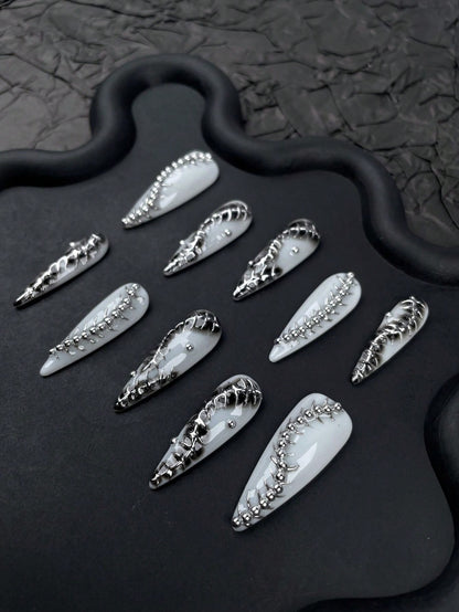 Y2K Leopard Punk Chrome Long Stiletto Press-On Nails