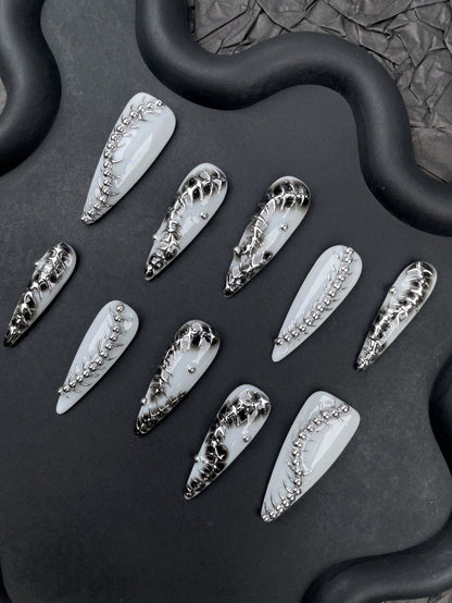 Y2K Leopard Punk Chrome Long Stiletto Press-On Nails