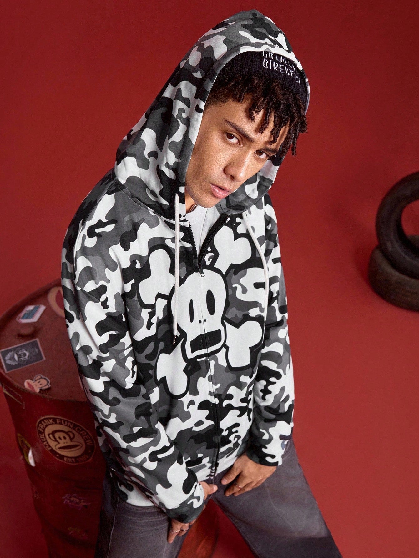 Paul Frank X SHEIN Men Cartoon Camo Hoodie