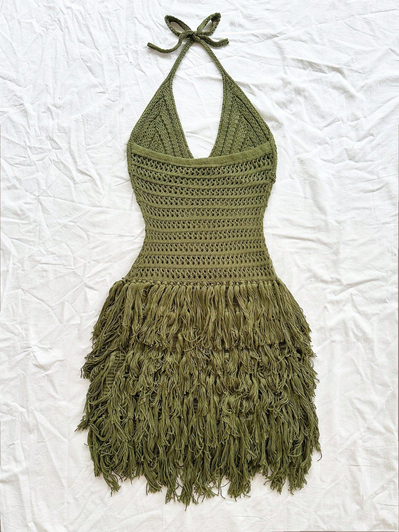 Army Green Knit Halter Mini Dress