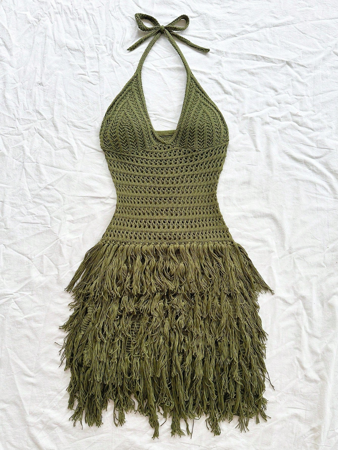 Army Green Knit Halter Mini Dress