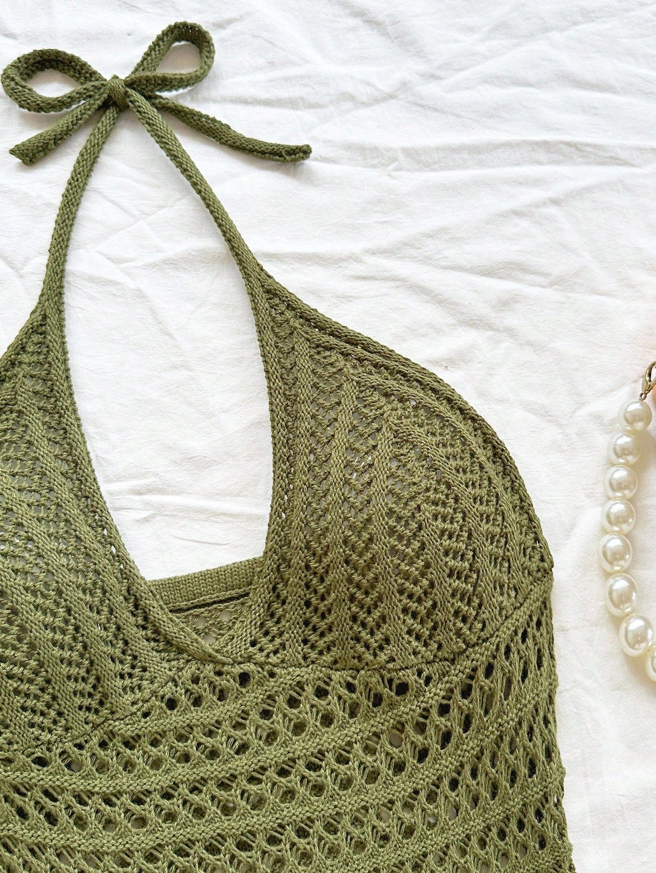 Army Green Knit Halter Mini Dress