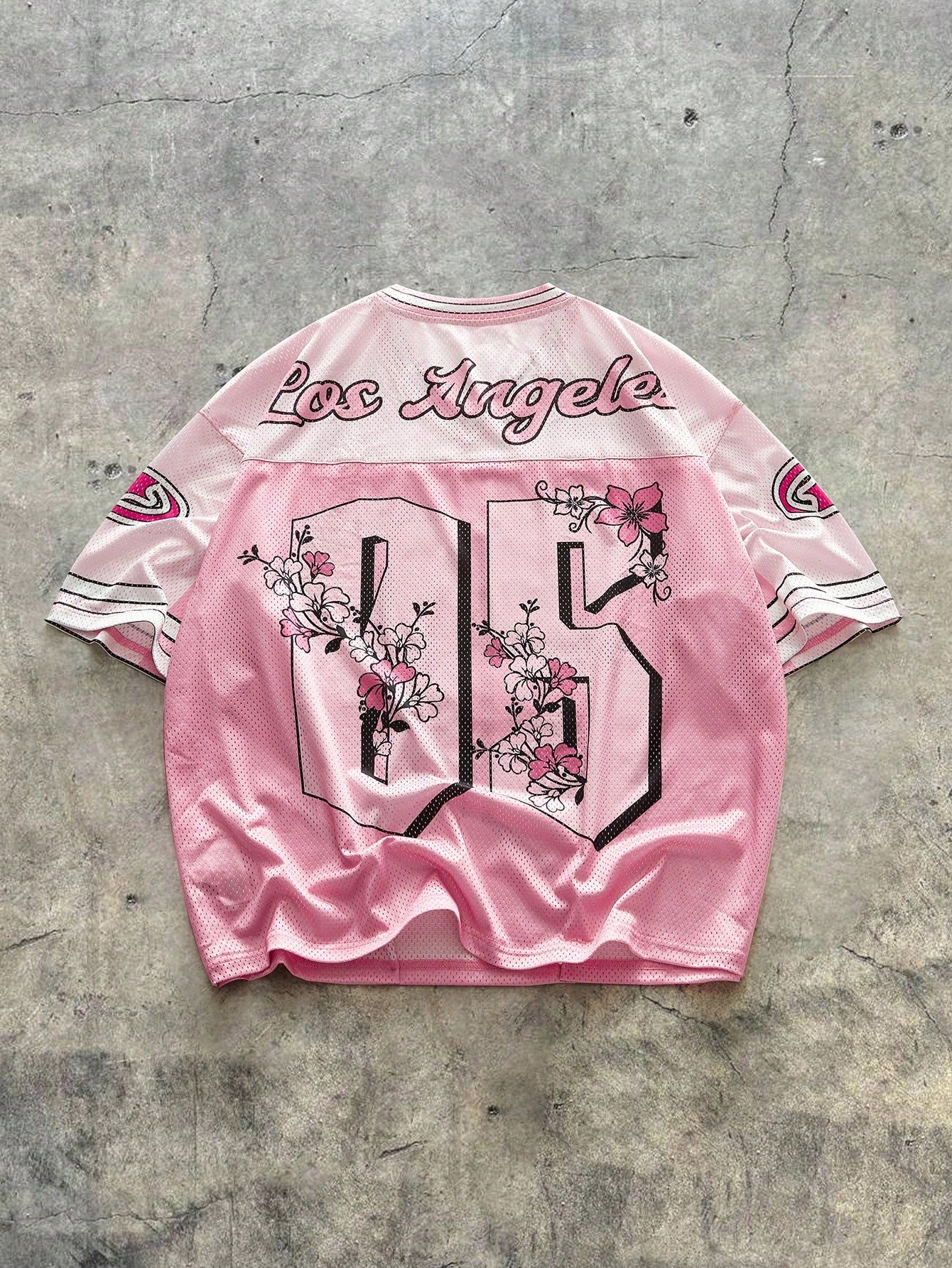 Pink Oversized Knitted V-Neck Short Sleeve Jersey