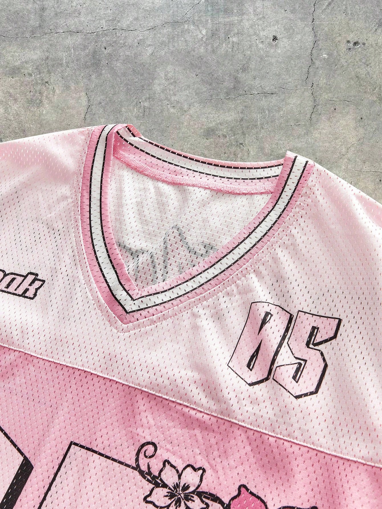 Pink Oversized Knitted V-Neck Short Sleeve Jersey