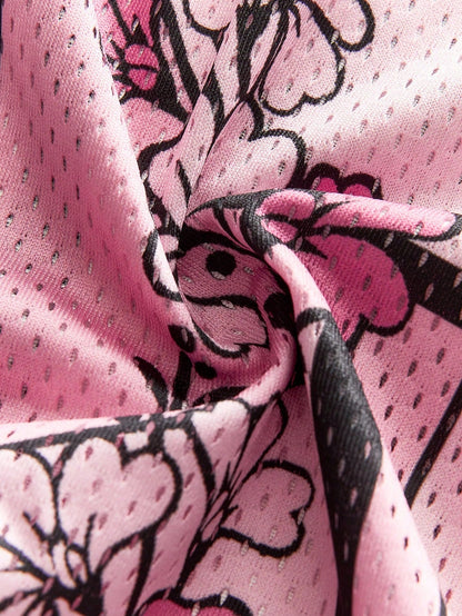 Pink Oversized Knitted V-Neck Short Sleeve Jersey