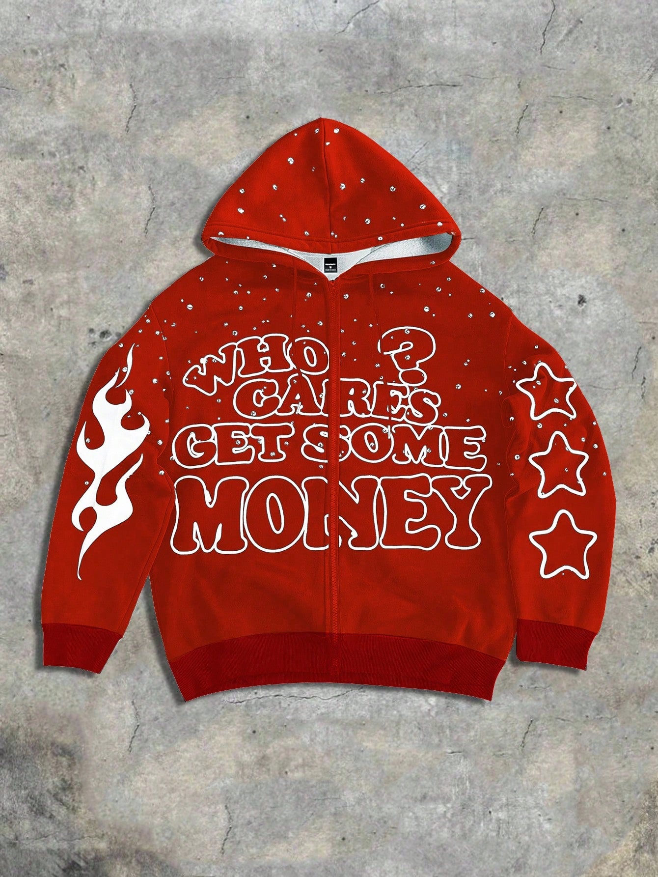 Men's Y2K Flame Star Print Zip-Up Graphic Hoodie