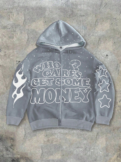 Men's Y2K Flame Star Print Zip-Up Graphic Hoodie