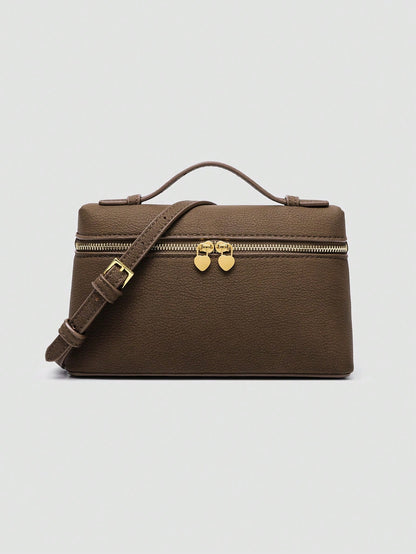 Solid Litchi Texture PU Square Crossbody Bag