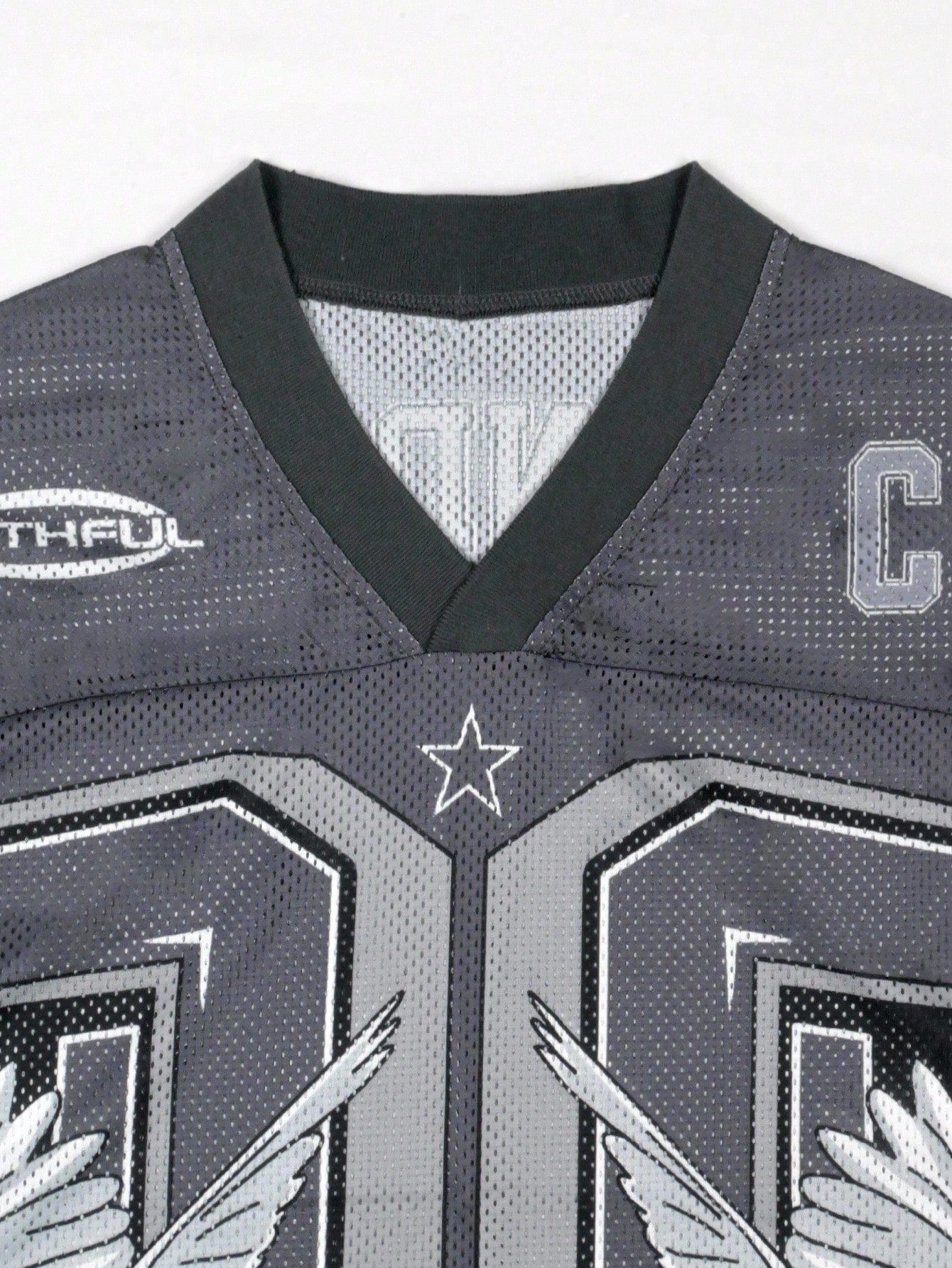 Dark Grey Hollow Patchwork Pigeon Print V-Neck Jersey