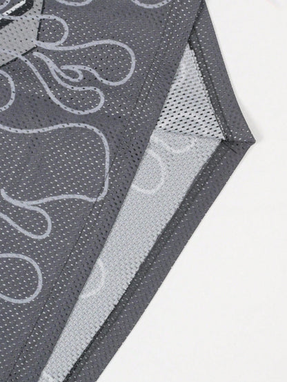 Dark Grey Hollow Patchwork Pigeon Print V-Neck Jersey