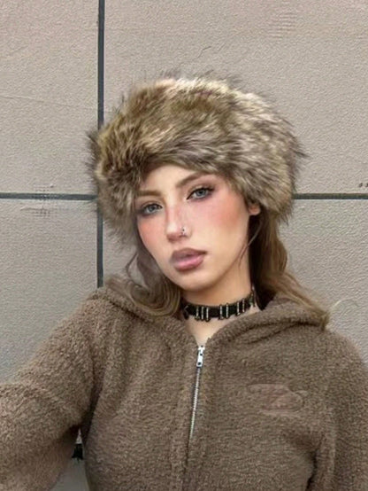 Fashionable Brown Furry Winter Hat