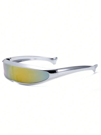 Futuristic Mirrored Fish Shaped One-Piece Glasses