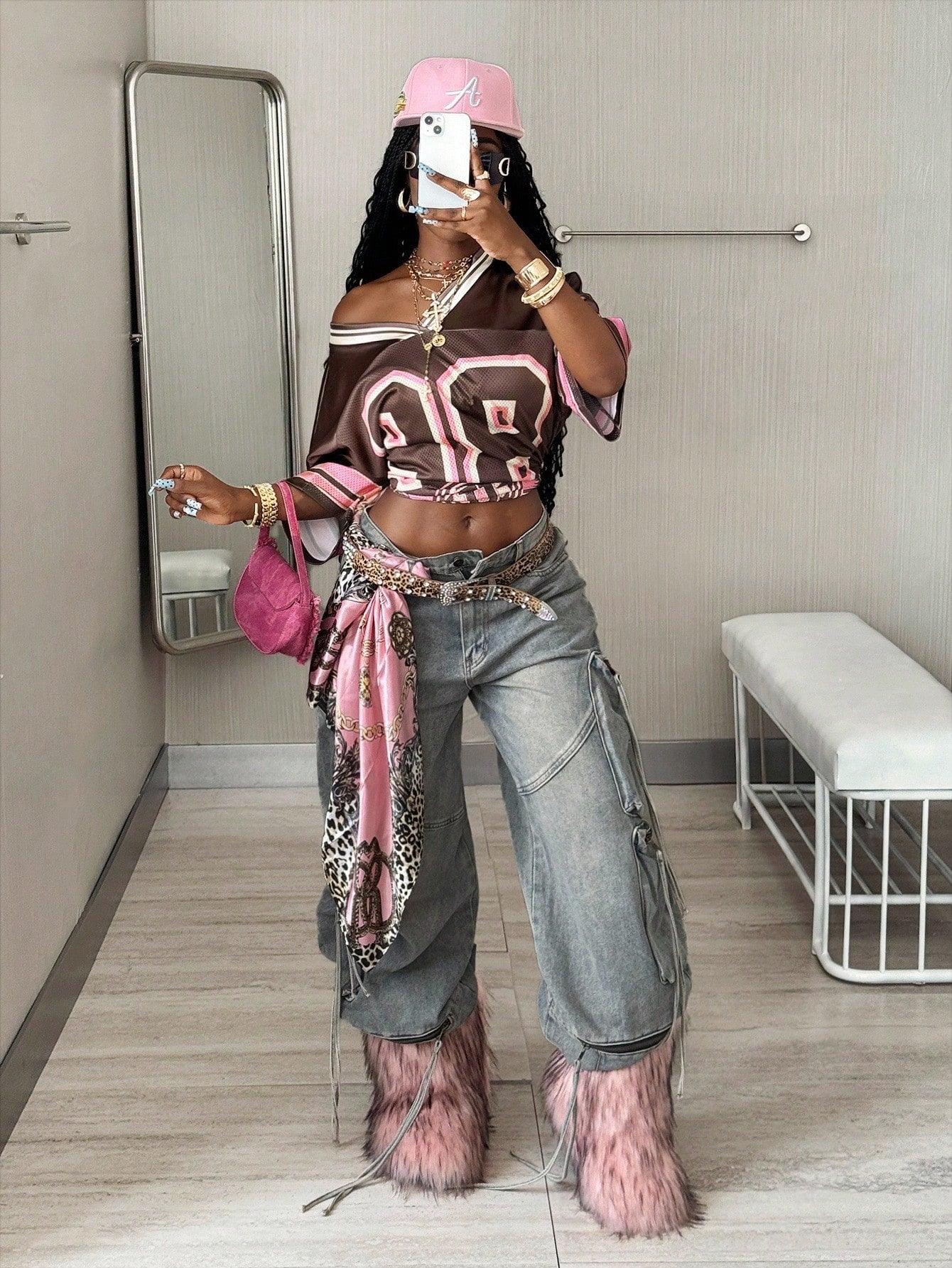 Women's Oversized Brown Striped V-Neck Jersey