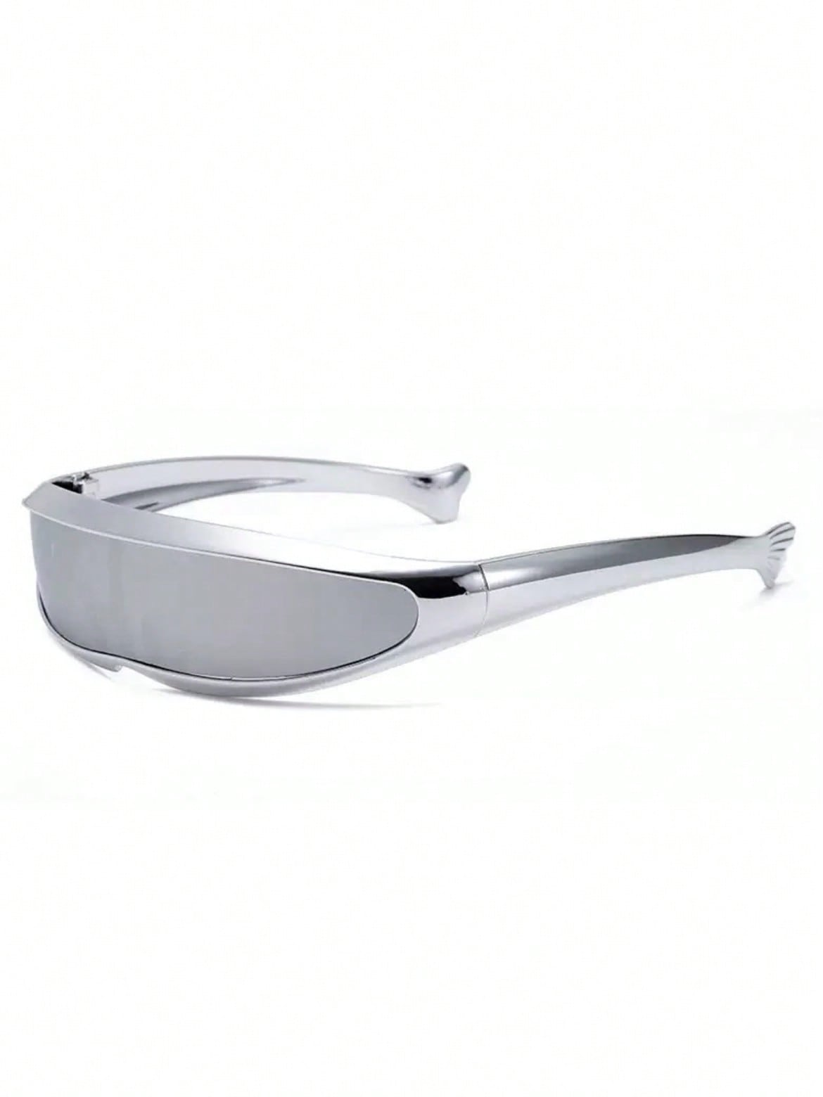 Futuristic Mirrored Fish Shaped One-Piece Glasses