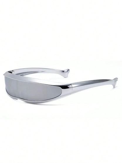 Futuristic Mirrored Fish Shaped One-Piece Glasses
