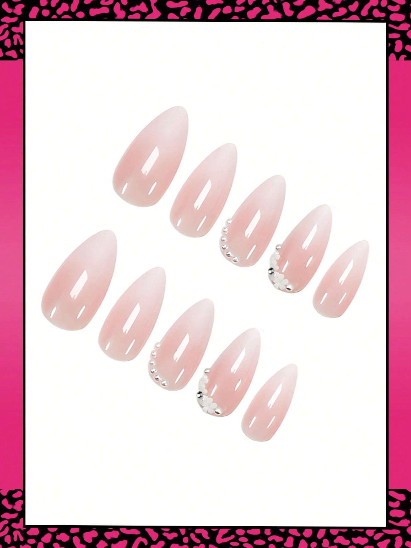 24pcs Summer Flower & Pearl Ombre French Almond Nails