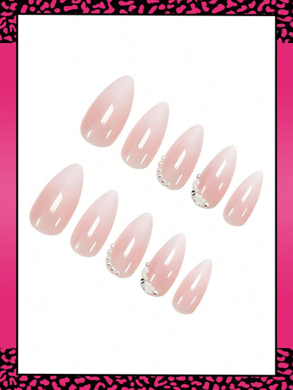 24pcs Summer Flower & Pearl Ombre French Almond Nails