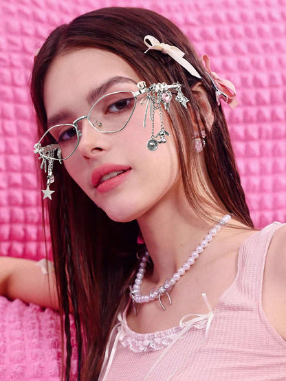 Oval Metal Y2K Fashion Glasses with Rhinestone Charms