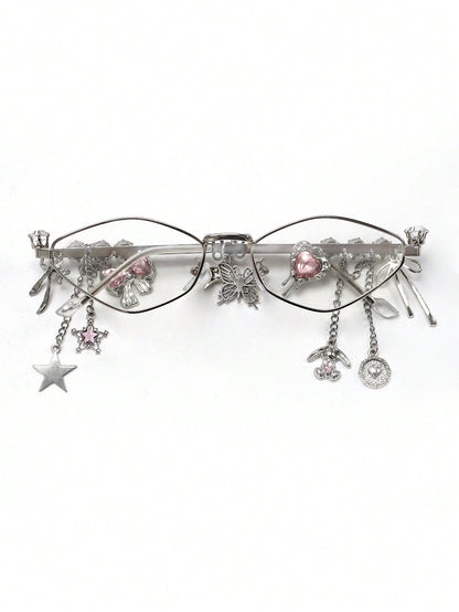 Oval Metal Y2K Fashion Glasses with Rhinestone Charms