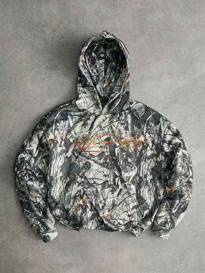 Men's Grey Camo Fleece Streetwear Hoodie