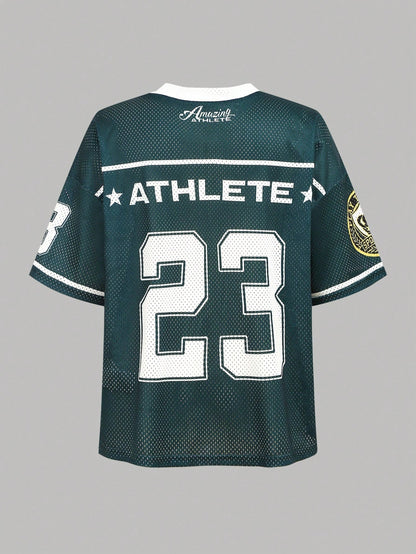 Tween Girls Dark Green Loose Fit Sporty V-Neck Jersey