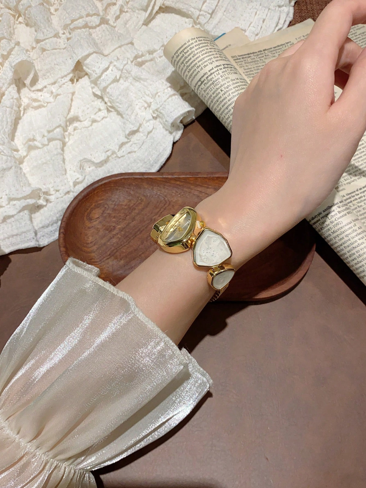 Women's Gold Asymmetric Bracelet Watch Arabic Dial