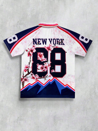 Casual White Animal Print Drop Shoulder Polo Soccer Style Jersey