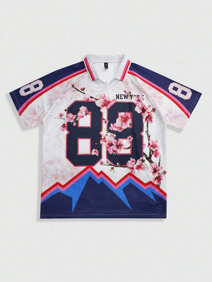 Casual White Animal Print Drop Shoulder Polo Soccer Style Jersey