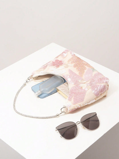 Elegant Floral Sequin Evening Bag for Bridal & Prom