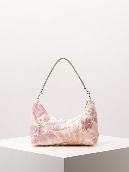 Elegant Floral Sequin Evening Bag for Bridal & Prom