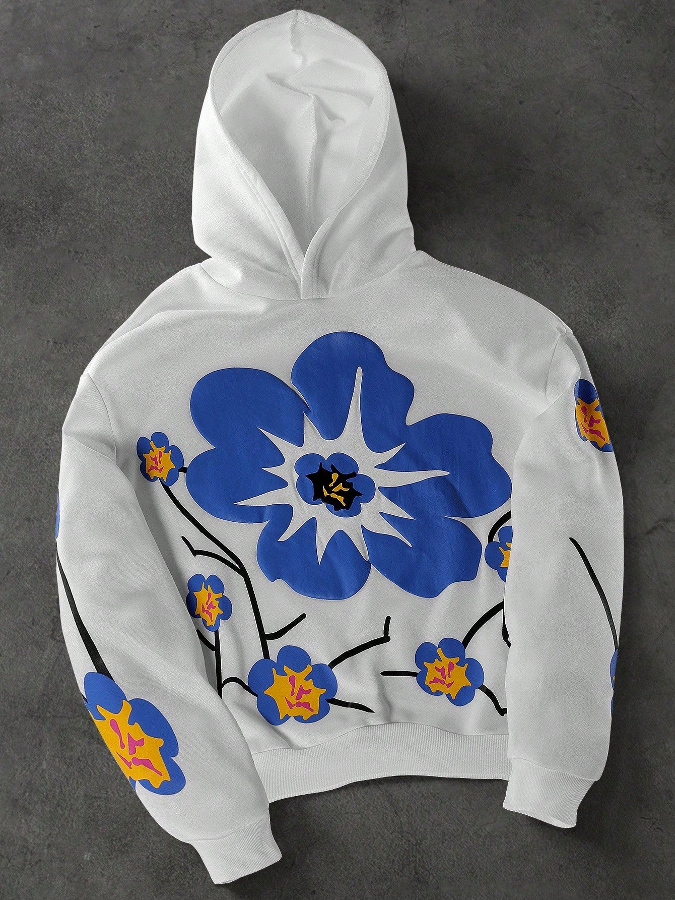 Men's Floral Puff Print Loose Fit Hoodie
