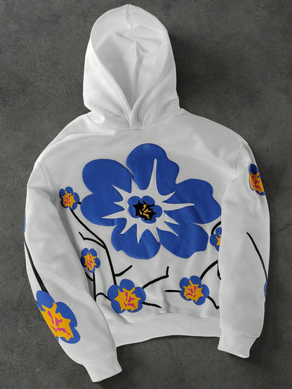 Men's Floral Puff Print Loose Fit Hoodie