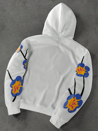 Men's Floral Puff Print Loose Fit Hoodie