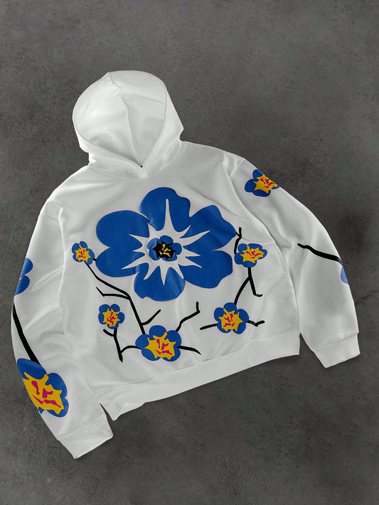 Men's Floral Puff Print Loose Fit Hoodie