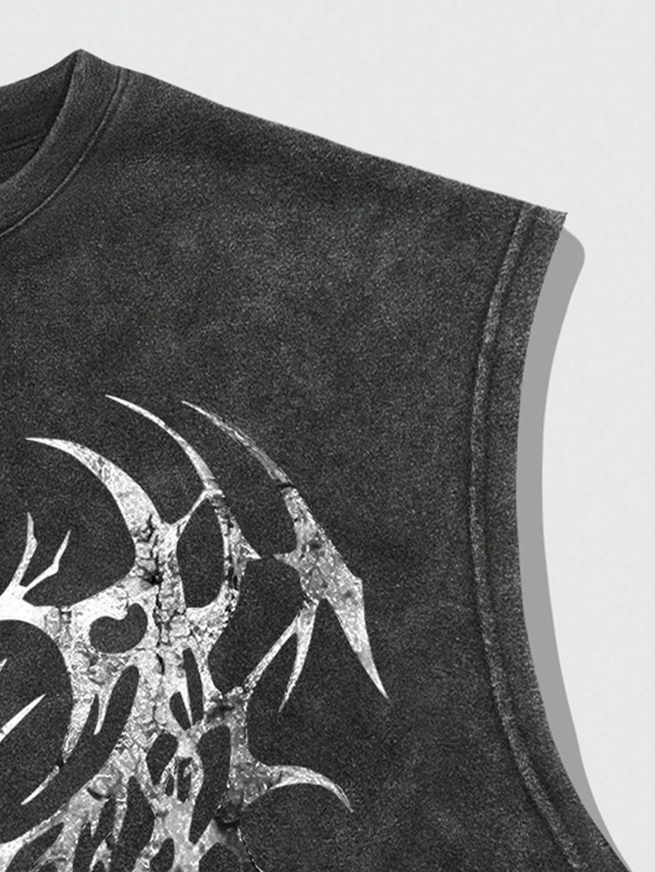 Men Gothic Print Loose Cropped Tank Top