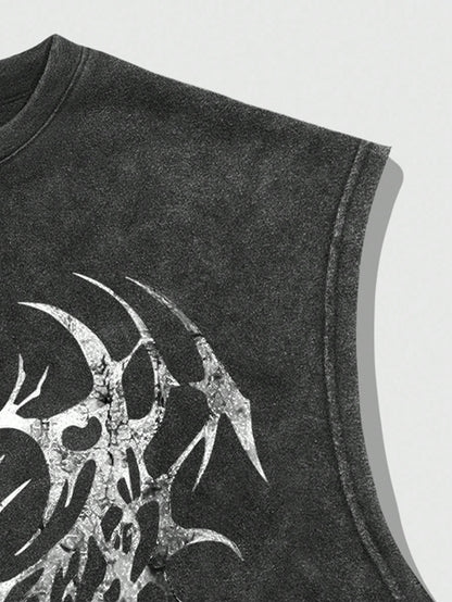 Men Gothic Print Loose Cropped Tank Top