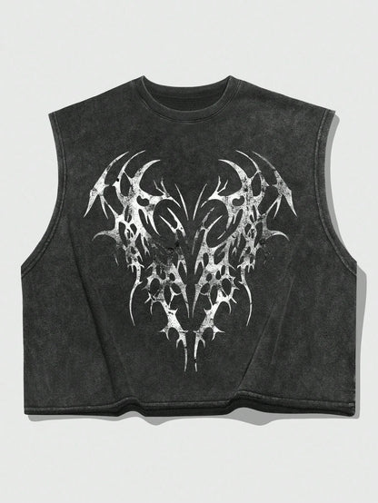 Men Gothic Print Loose Cropped Tank Top