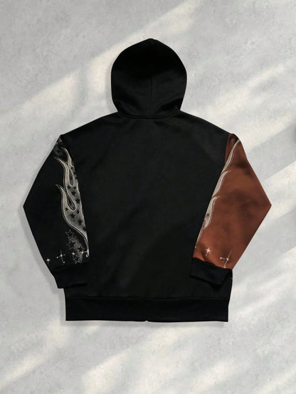 Men Patchwork Color Block Zip Hoodie