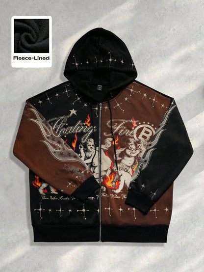 Men Patchwork Color Block Zip Hoodie
