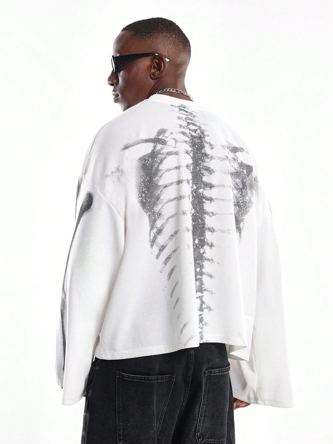 Oversized Gothic Skeleton Waffle Long Sleeve Tee