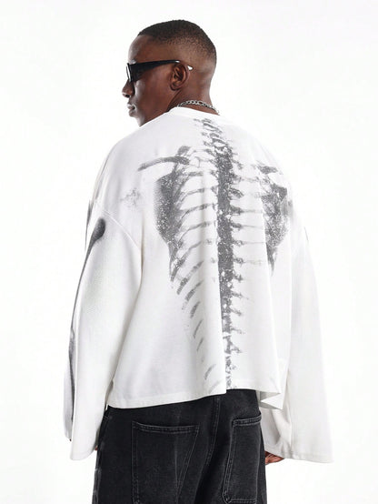 Oversized Gothic Skeleton Waffle Long Sleeve Tee