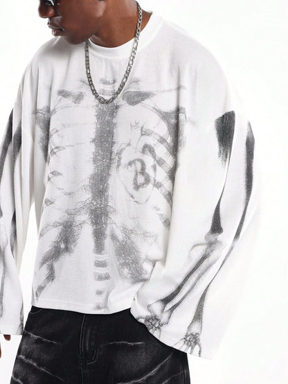 Oversized Gothic Skeleton Waffle Long Sleeve Tee