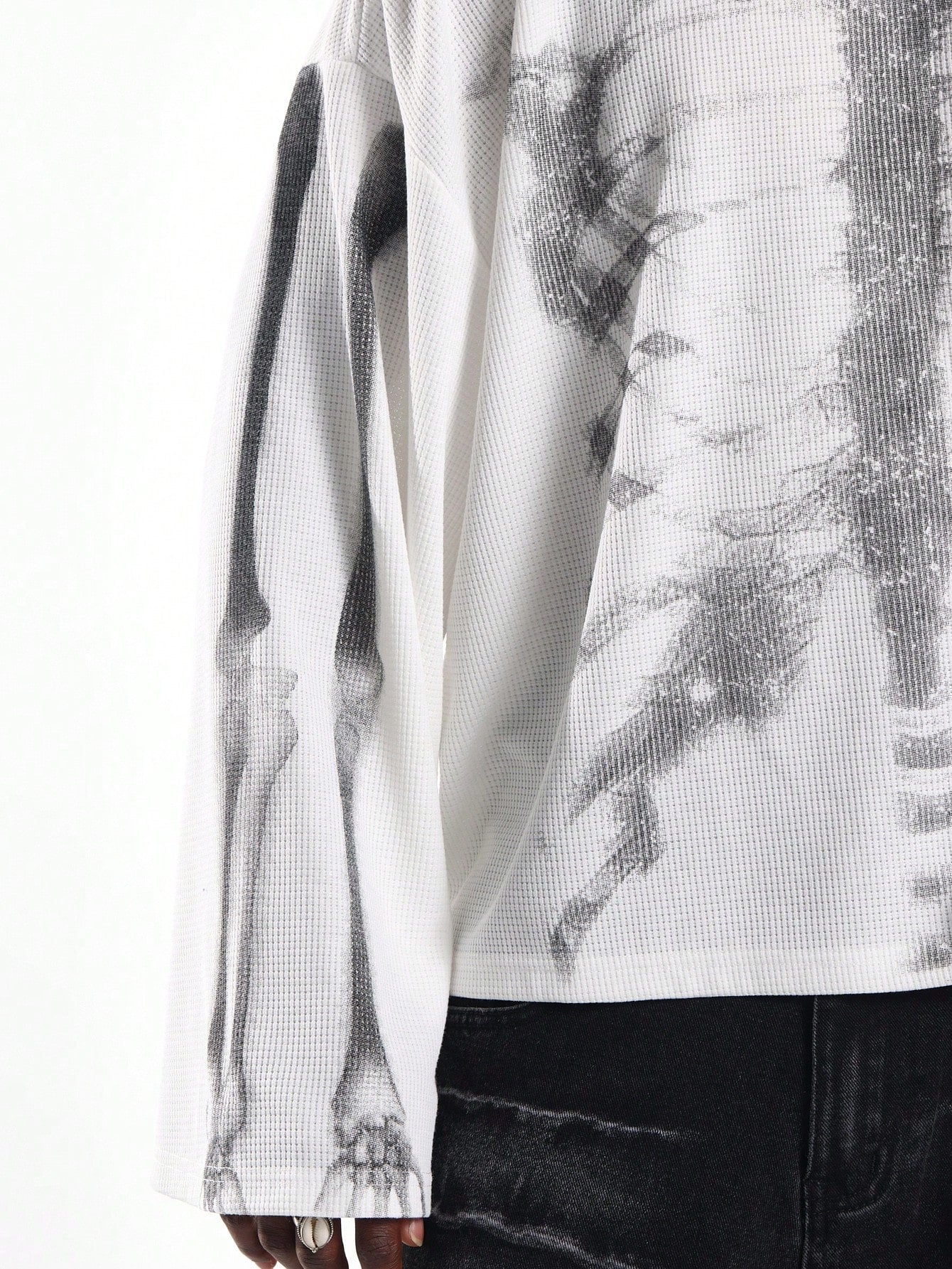 Oversized Gothic Skeleton Waffle Long Sleeve Tee