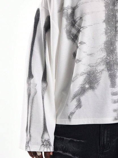 Oversized Gothic Skeleton Waffle Long Sleeve Tee