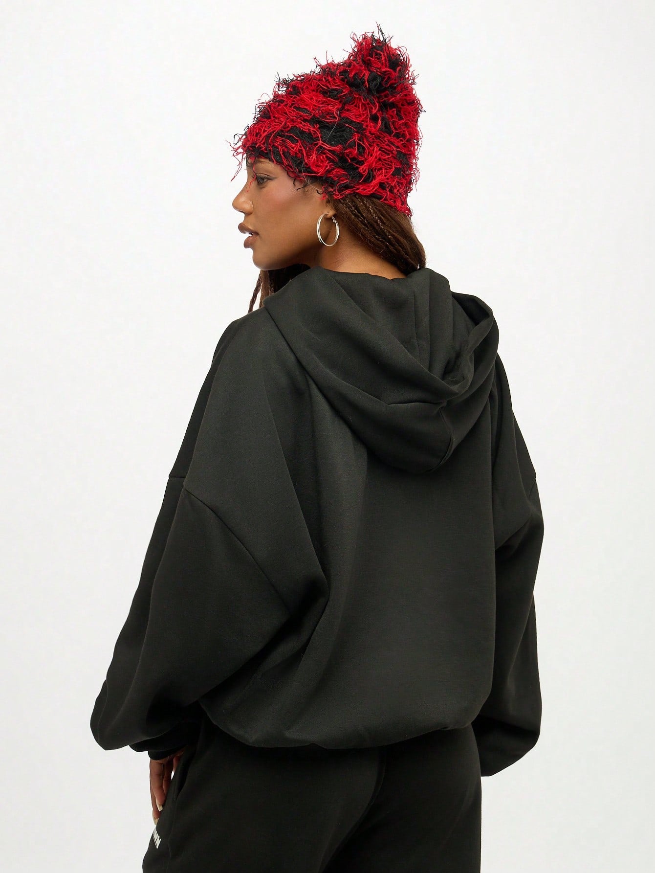 Women Star Patch Oversized Zip Hoodie
