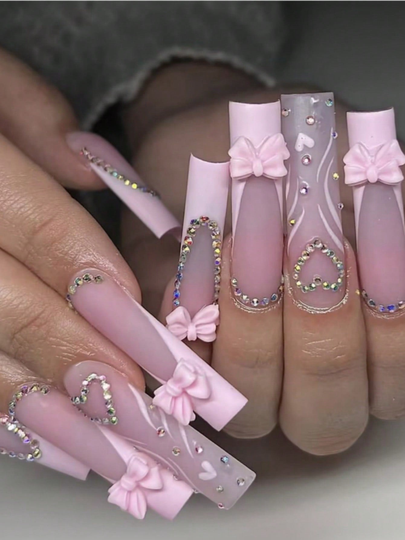 Y2K Pink French Bow Extra Long Coffin Press-On Nails